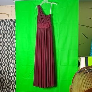 David's Bridal Long Mesh One Shoulder Maxi Dress Wine Red Size 4